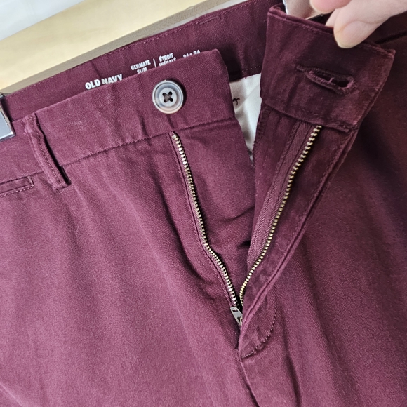 Old Navy Burgundy Chinos Pants Trousers Long Tall Inseam Mens Size Waist 34 - Picture 5 of 11